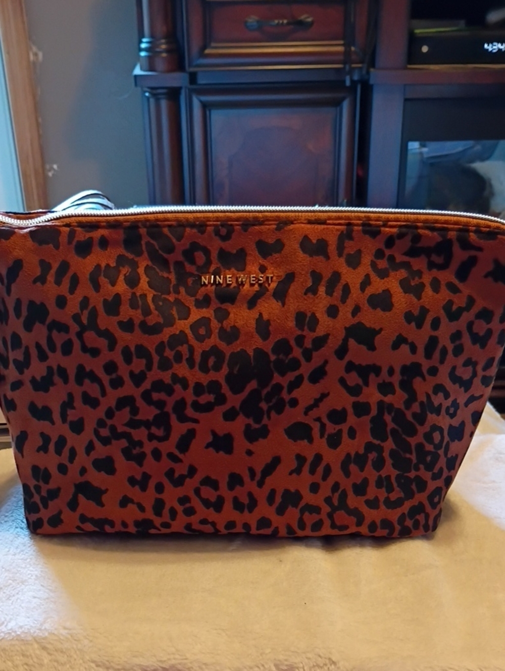 Nine West Leopard-Print Makeup Pouch in Brown and Black NWT